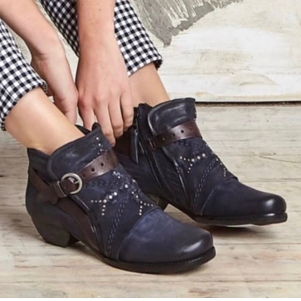Miz Mooz Navy and Dark Brown Ankle Booties